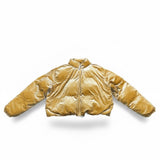 Fabletics Women Gold Velvet Puffer Jacket Zip-Up Winter Outerwear Size XXL