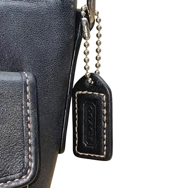Coach Women’s Black Leather Front Buckle Detail Adjustable Strap Crossbody Bag