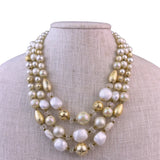 Japan Womens Gold/White Beaded Triple-Strand Necklace Assorted Beads Adjustable