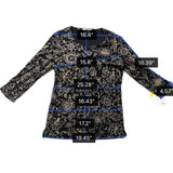 Notations Womens Black Floral Stretch Blouse Glitter Accents Size S
