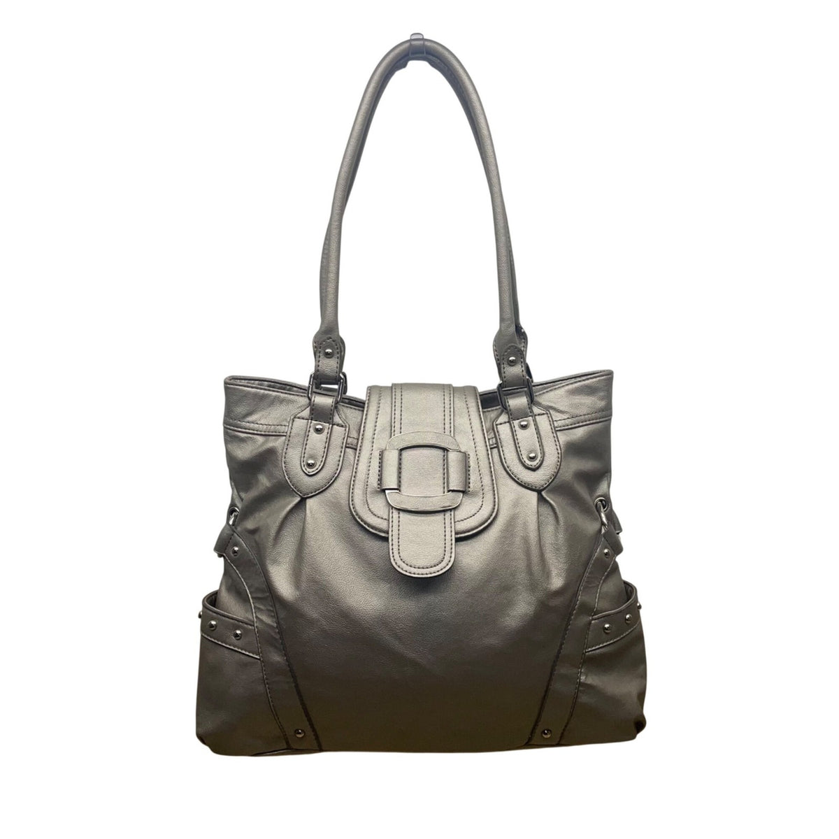 Apt. 9 Women’s Silver Faux Leather Top Strap Snap Closure Double Handle Tote Bag