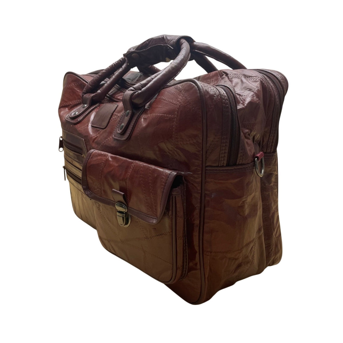 Seville Mens Brown Leather Patchwork With Adjustable Shoulder Strap Travel Bag