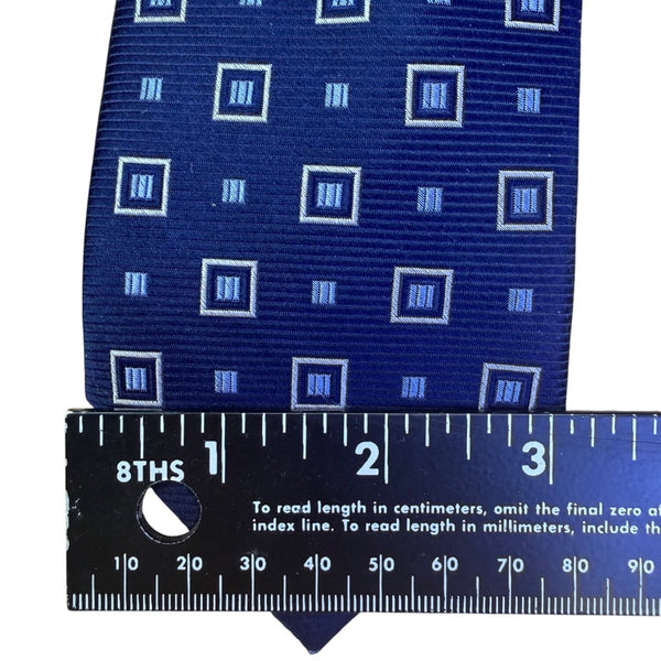 Jos A Bank Mens Blue 100% Silk Necktie Stain Resistant Traveler Geometric Patter