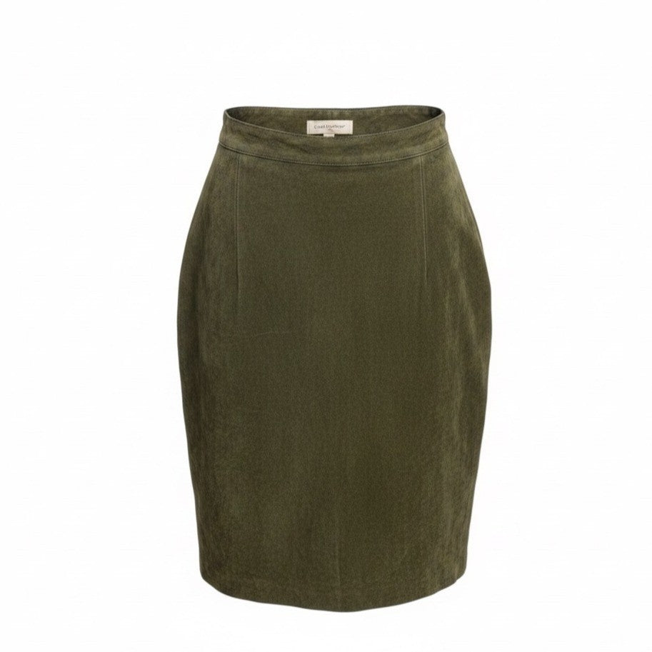Casual Corner Womens Olive Green Leather Pencil Skirt Size 6 Fitted Waist