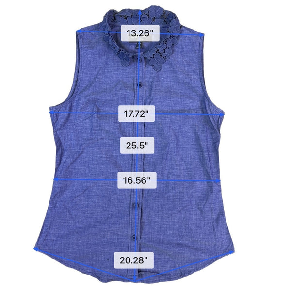 Banana Republic Womens Blue Sleeveless Lace-Collar Button Down Blouse Size 4