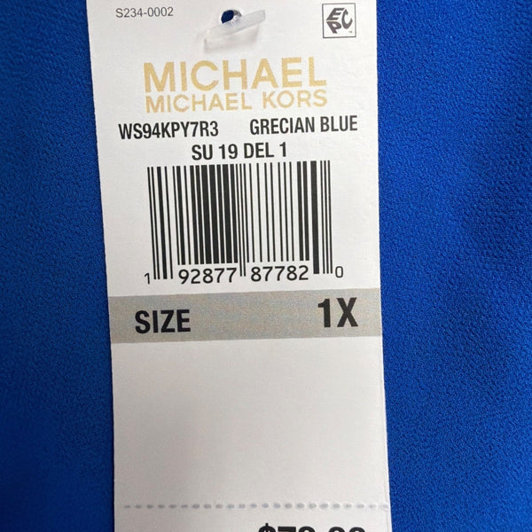 Michael Kors Womens Blue Short Sleeve Layered Hem Top Size 1X