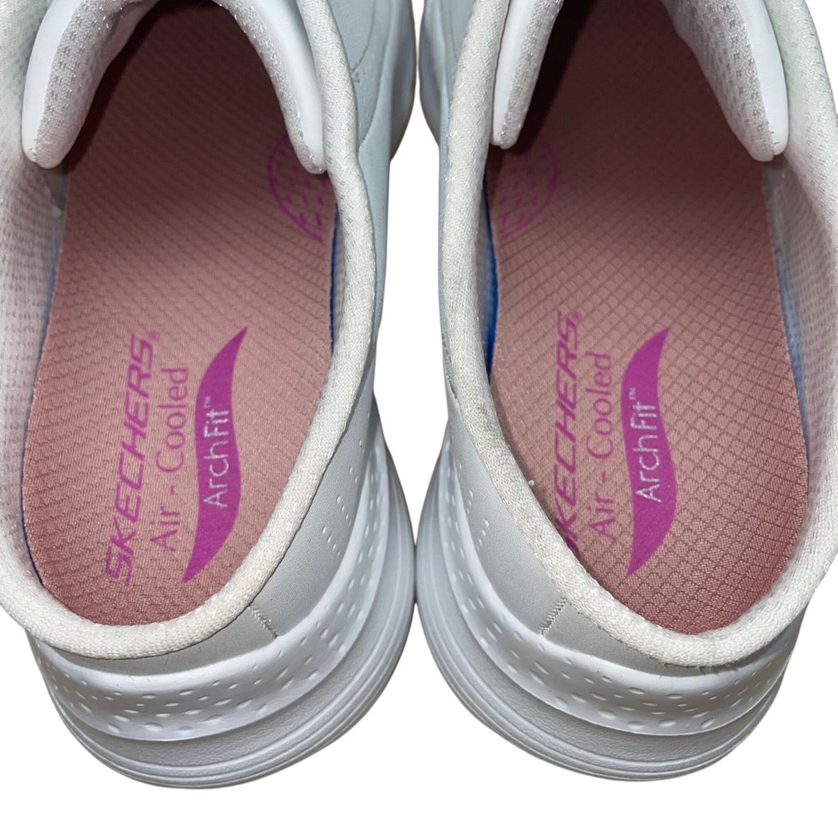 Skechers Women’s White Leather Blend Arch Fit Slide-On Walking Shoes Size 10
