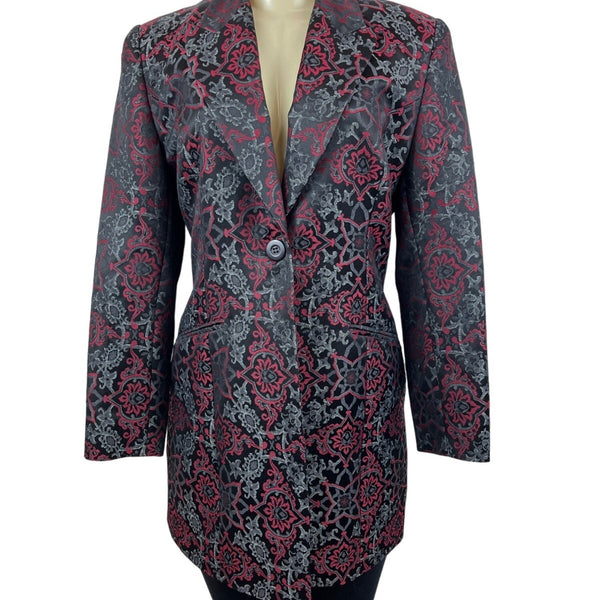Classiques Entier Women's Black and Burgundy Floral Blazer Size 8 (EUR 38)