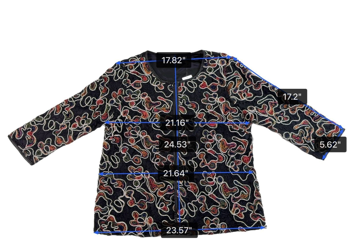 Dennis By Dennis Basso Womens Black Polyester Embroidered Jacket US Size 16