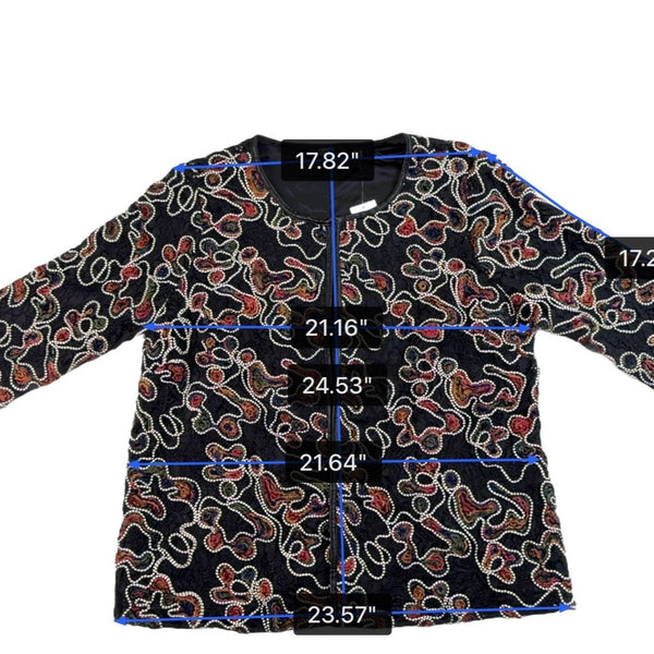 Dennis By Dennis Basso Womens Black Polyester Embroidered Jacket US Size 16