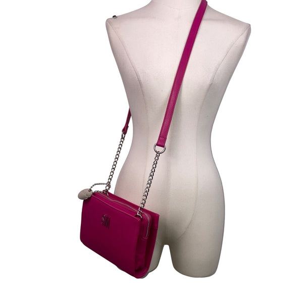 Steve Madden Women’s Fuchsia Faux Leather Chain Strap Compact Crossbody Bag