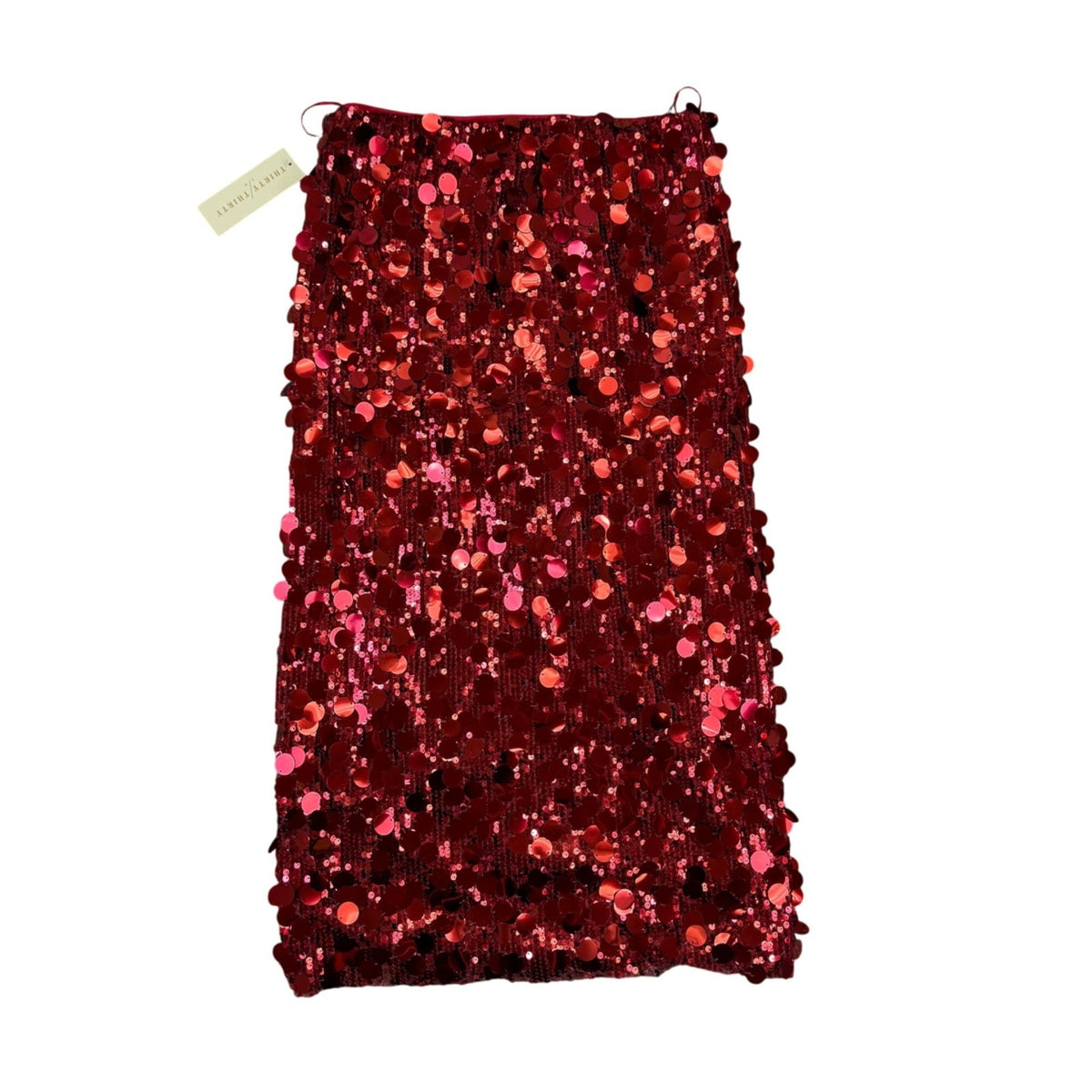 Thirty/Thirty Womens Red Sequin Pencil Midi Skirt Glittery Partywear Size M
