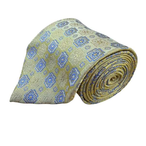 Jos. A. Bank Mens Yellow & Blue Silk Tie Signature Collection Geometric Pattern