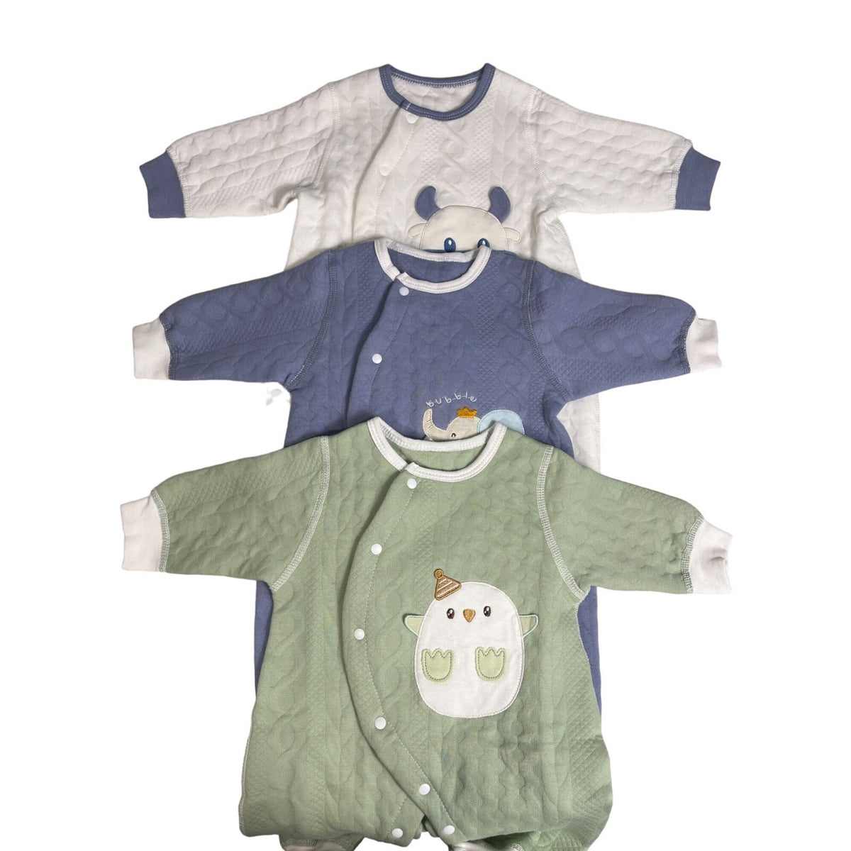 Chamie Toddler Boy's Blue White and Green Toddler Jumpsuit Set Sz 0M
