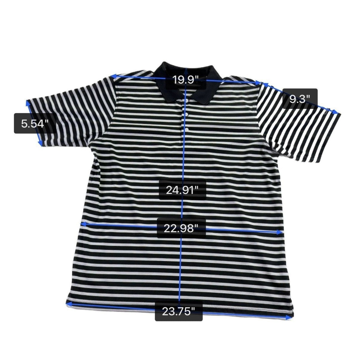 Walter Hagen Mens Black/White Striped Polo Shirt Lightweight Performance Size L