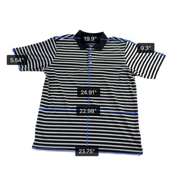 Walter Hagen Mens Black/White Striped Polo Shirt Lightweight Performance Size L