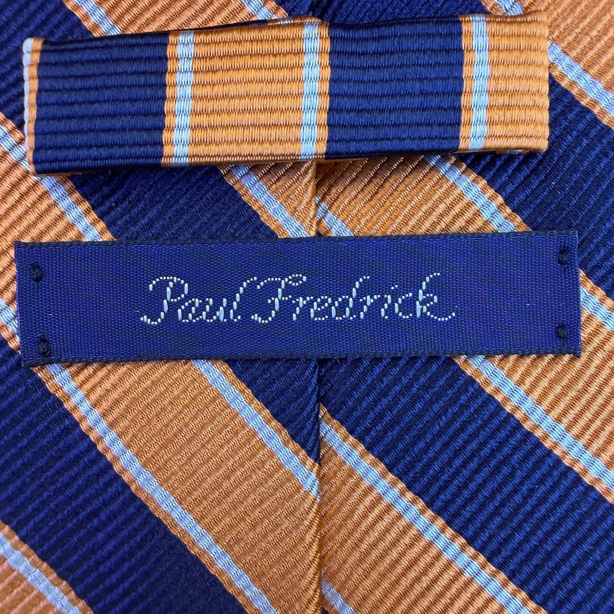 Paul Fredrick Mens Navy & Gold 100% Italian Silk Striped Hand-Tailored Tie