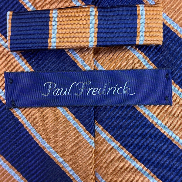 Paul Fredrick Mens Navy & Gold 100% Italian Silk Striped Hand-Tailored Tie