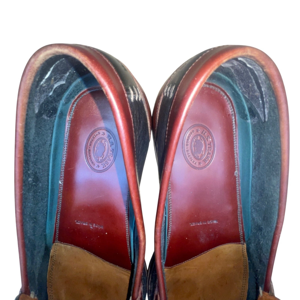 H.S Trask Mens Black & Brown Leather Slip-On Tassel Classic Loafers Size 12N