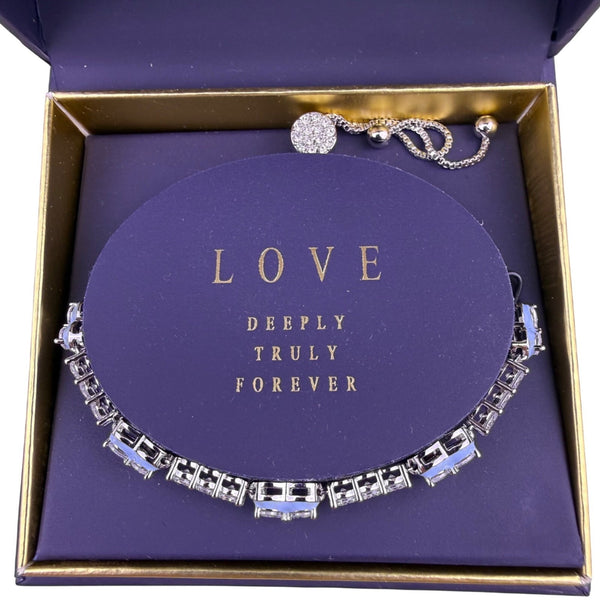 Brilliance Womens Silver Tone Heart Crystal Bracelet Adjustable Design