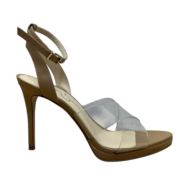 Jessica Simpson Womens Clear/Tan Adjustable Strap Stiletto JP-Davia Heels 7M