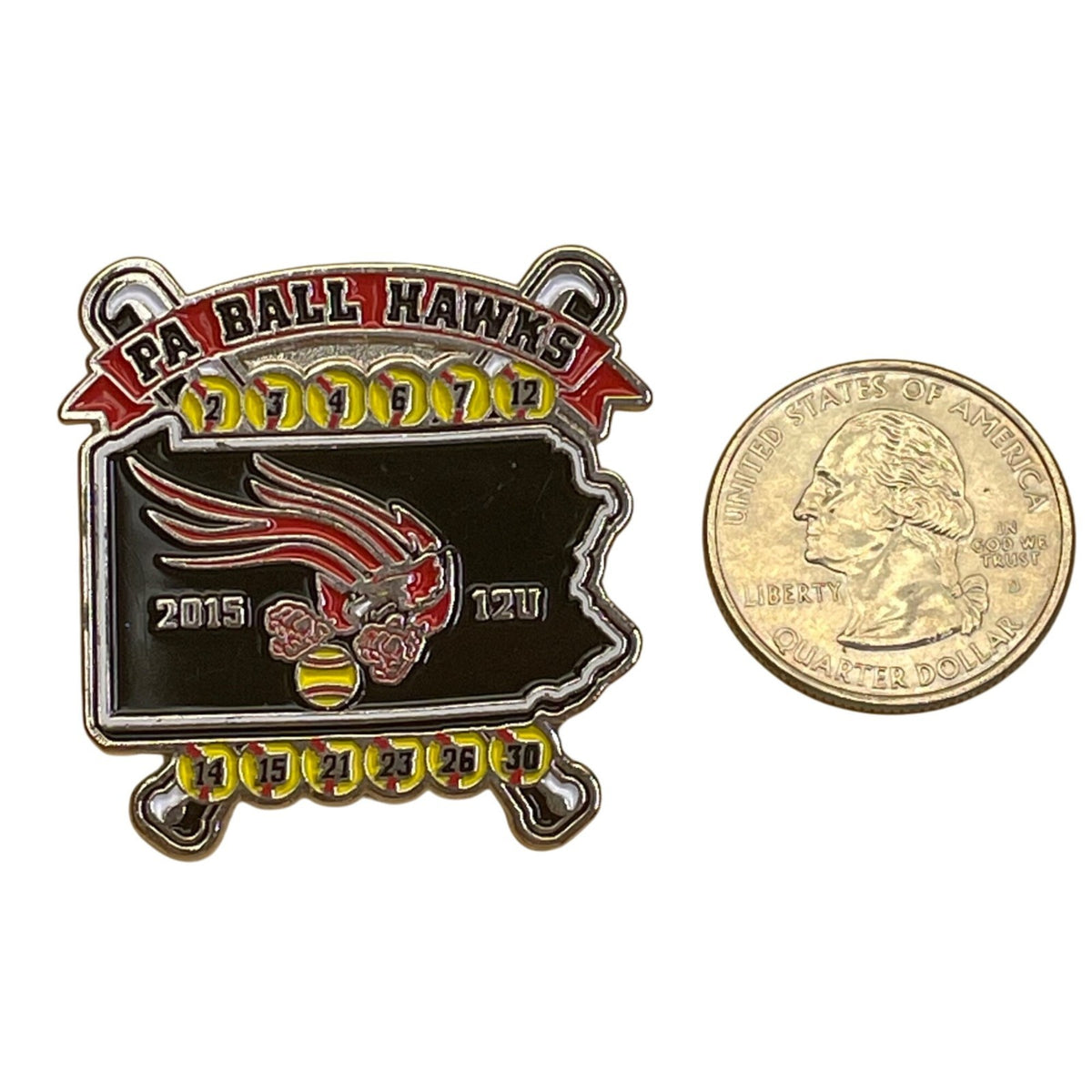 PA Ball Hawks Baseball Team Trading Pin With Black Red & Yellow Design