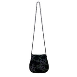 Beaded Women’s Dark Green Velvet Floral With Braided Strap Crossbody Purse