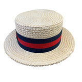 Straw Mens Natural Woven Boater Hat With Black & Red Ribbon Band Made In Italy