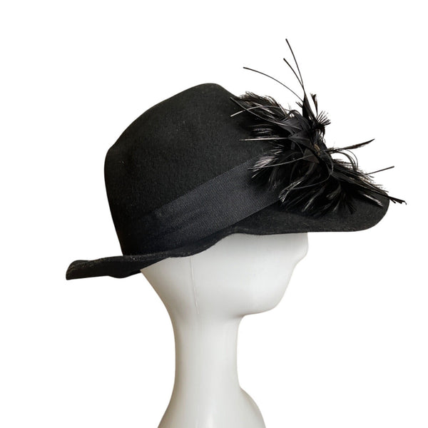 Nordstrom  Black Wool With Feather & Sequin Detail Womens Cloche Hat