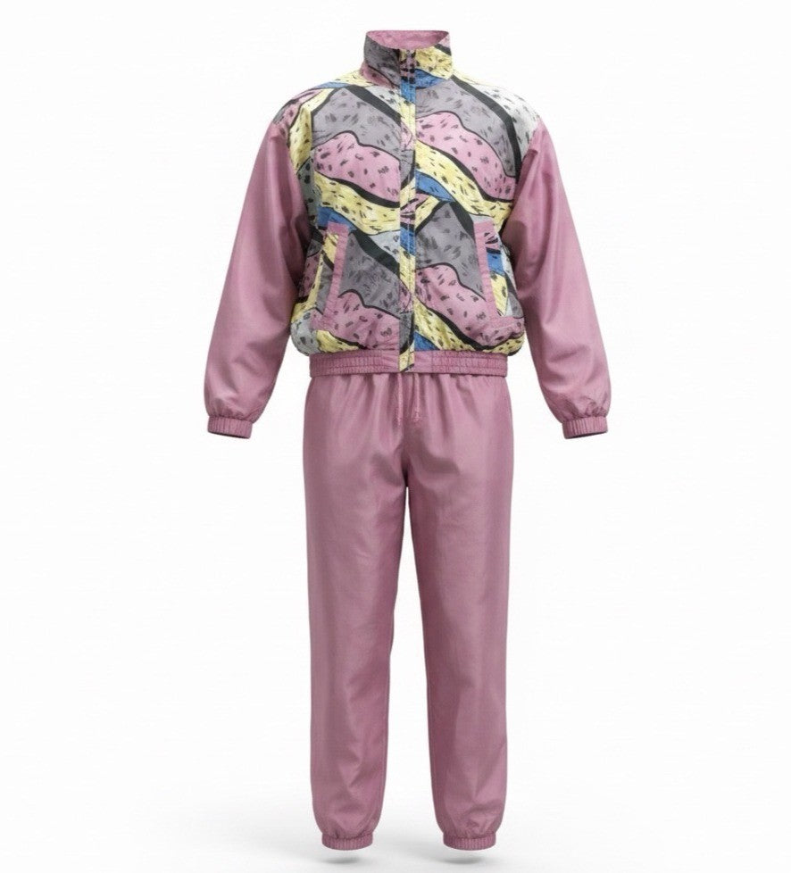 188 West Collection Unisex Pink Multicolor Silk Tracksuit Retro Style Size  XL