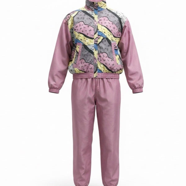 188 West Collection Unisex Pink Multicolor Silk Tracksuit Retro Style Size  XL