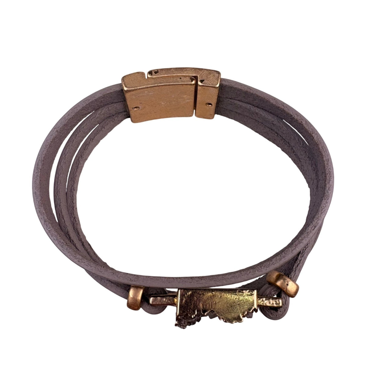 Saachi Womens Gray Leather Drusy Quartz Gold Tone Wrap Bracelet