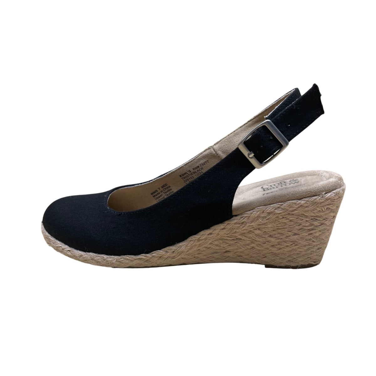Croft & Barrow Women’s Black Wedge Espadrille Tecomfort Slingback Sandals Size 7