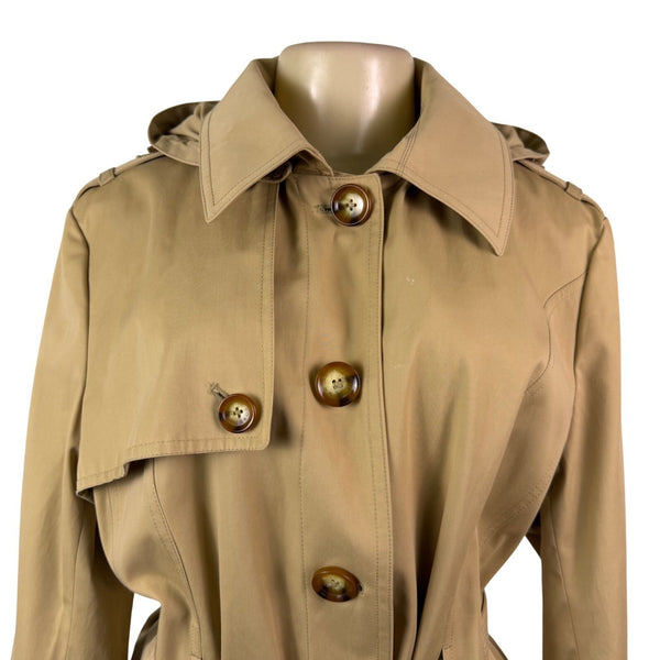 Michael Kors Womens Tan Cotton Blend Belted Trench Coat With Hood Size XL