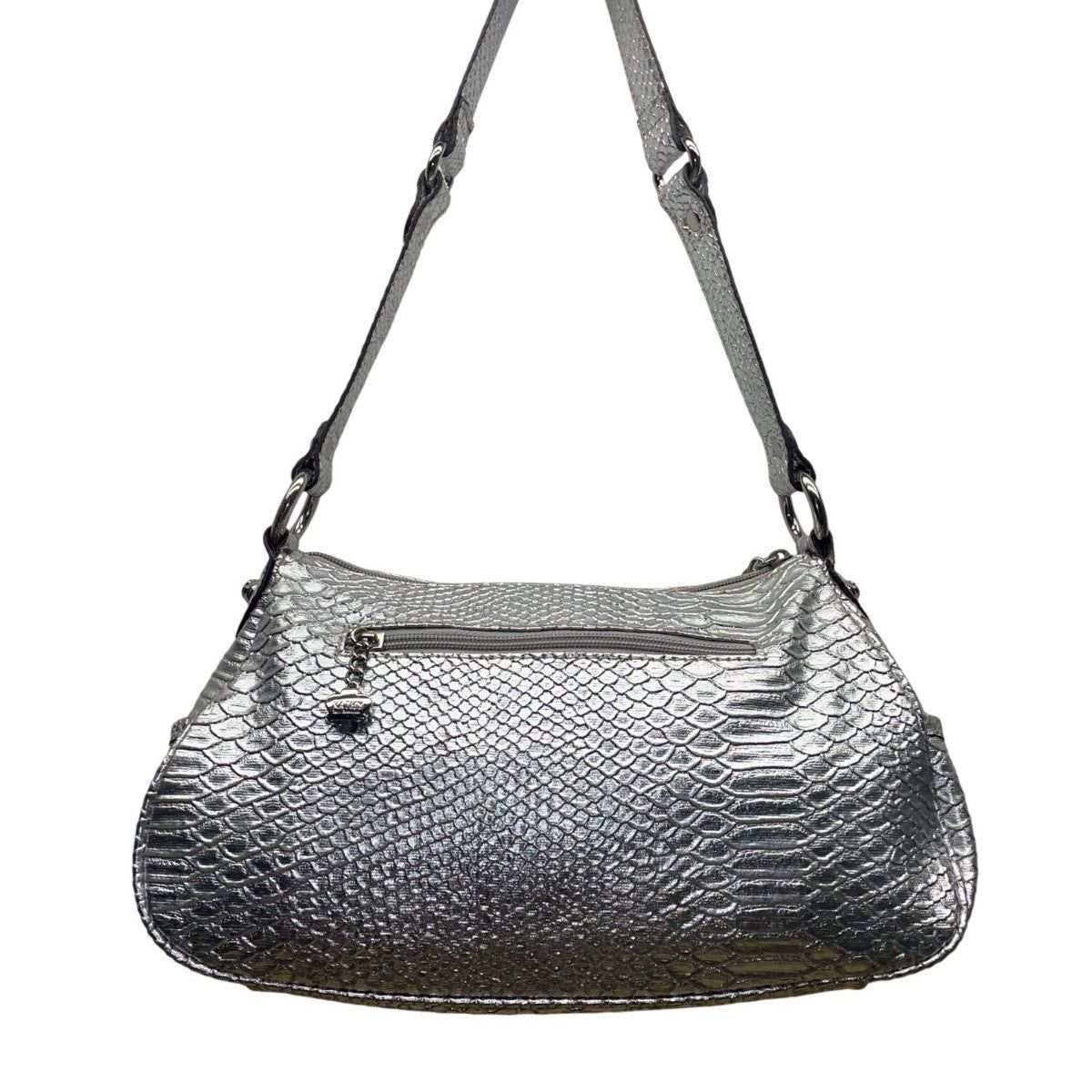 Kathy Women’s Silver Faux Snakeskin With Gemstone Embellishments Shoulder Bag