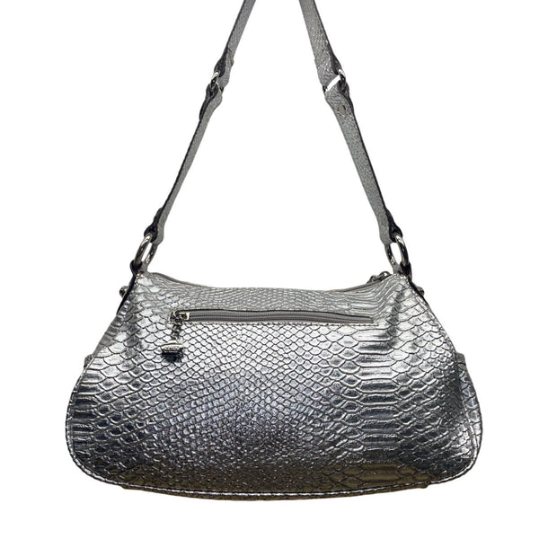 Kathy Women’s Silver Faux Snakeskin With Gemstone Embellishments Shoulder Bag