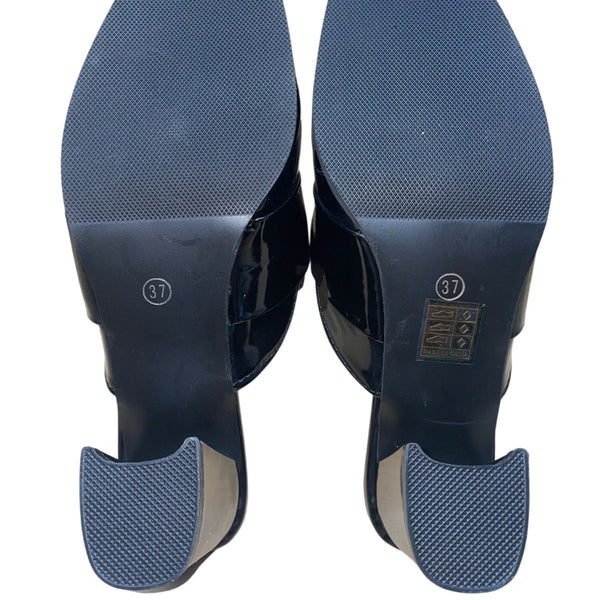 Starcate Women’s Black Patent & Silver Buckle Block Heel Slip-On Mules Size 37
