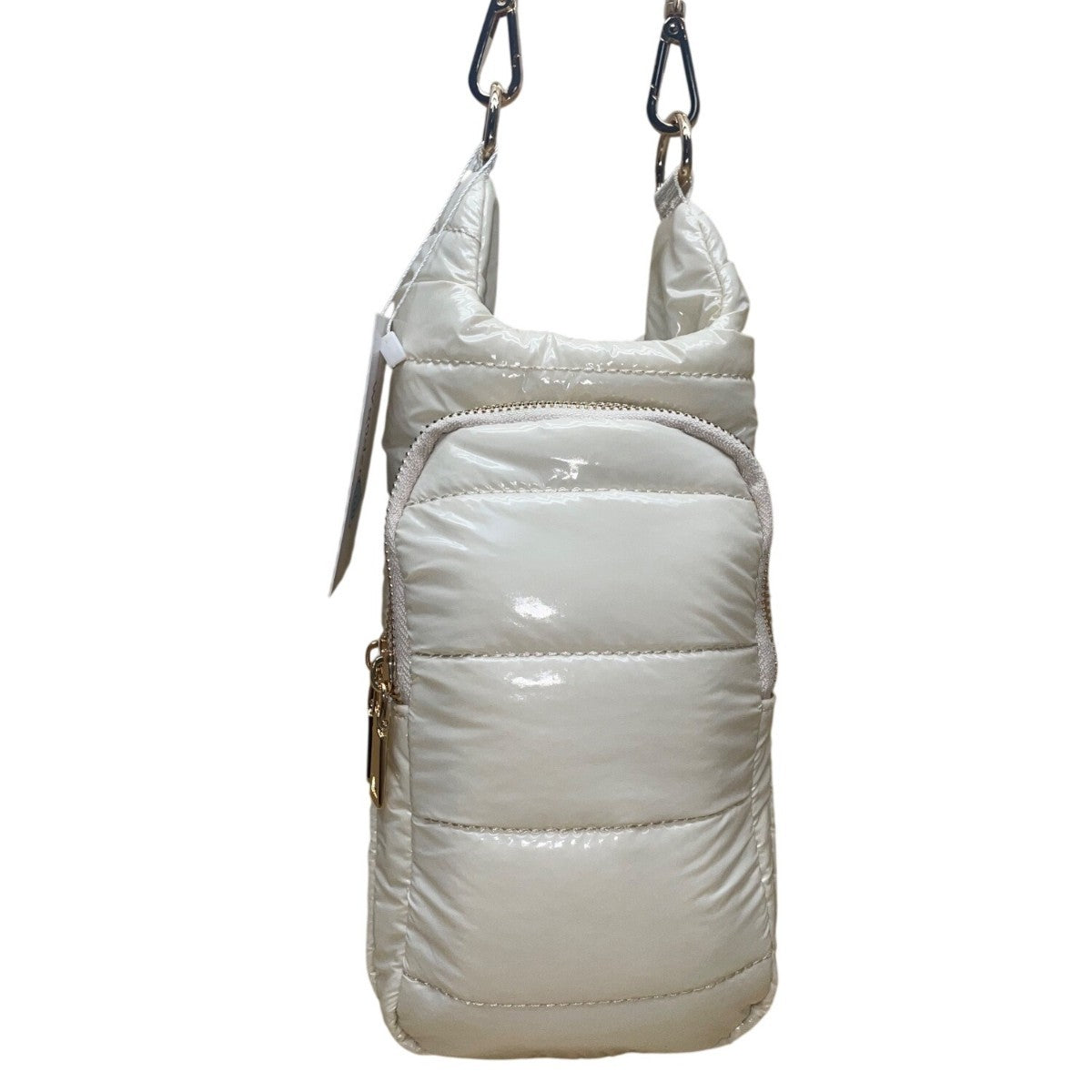 WanderFull Women’s Ivory Glossy Quilted Crossbody Hydrobag With Adjustable Strap