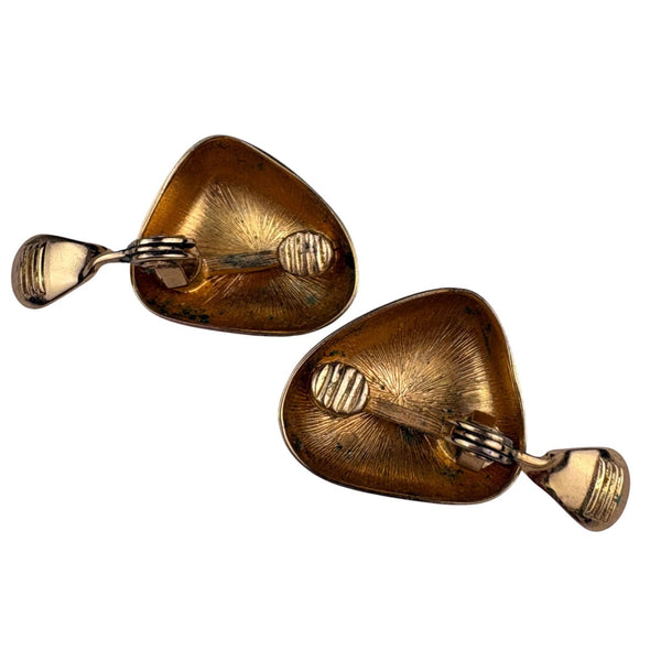 Vintage Monet Womens Gold Tone Clip-On Earrings Retro Abstract Design