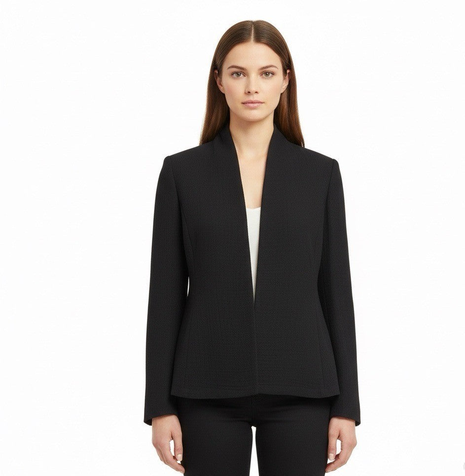 Eileen Fisher Womens Black Silk Open-Front Jacket Minimalist Design Sz XS