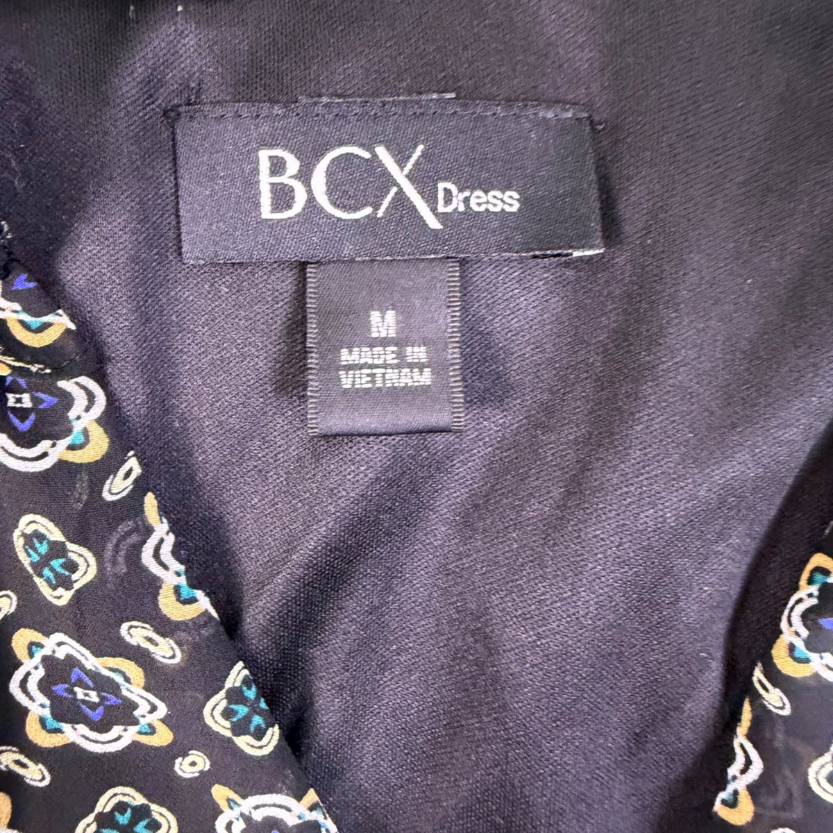 BCX Womens Black & White A-Line Dress With Floral Print And Long Sleeves Sz M
