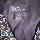 BCX Womens Black & White A-Line Dress With Floral Print And Long Sleeves Sz M