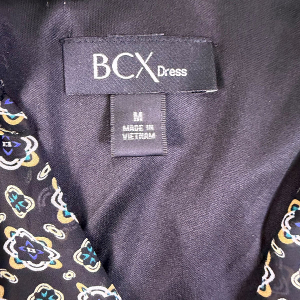 BCX Womens Black & White A-Line Dress With Floral Print And Long Sleeves Sz M