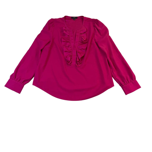J.Crew Womens Fuchsia Ruffle Neck Long Sleeve Blouse Size M