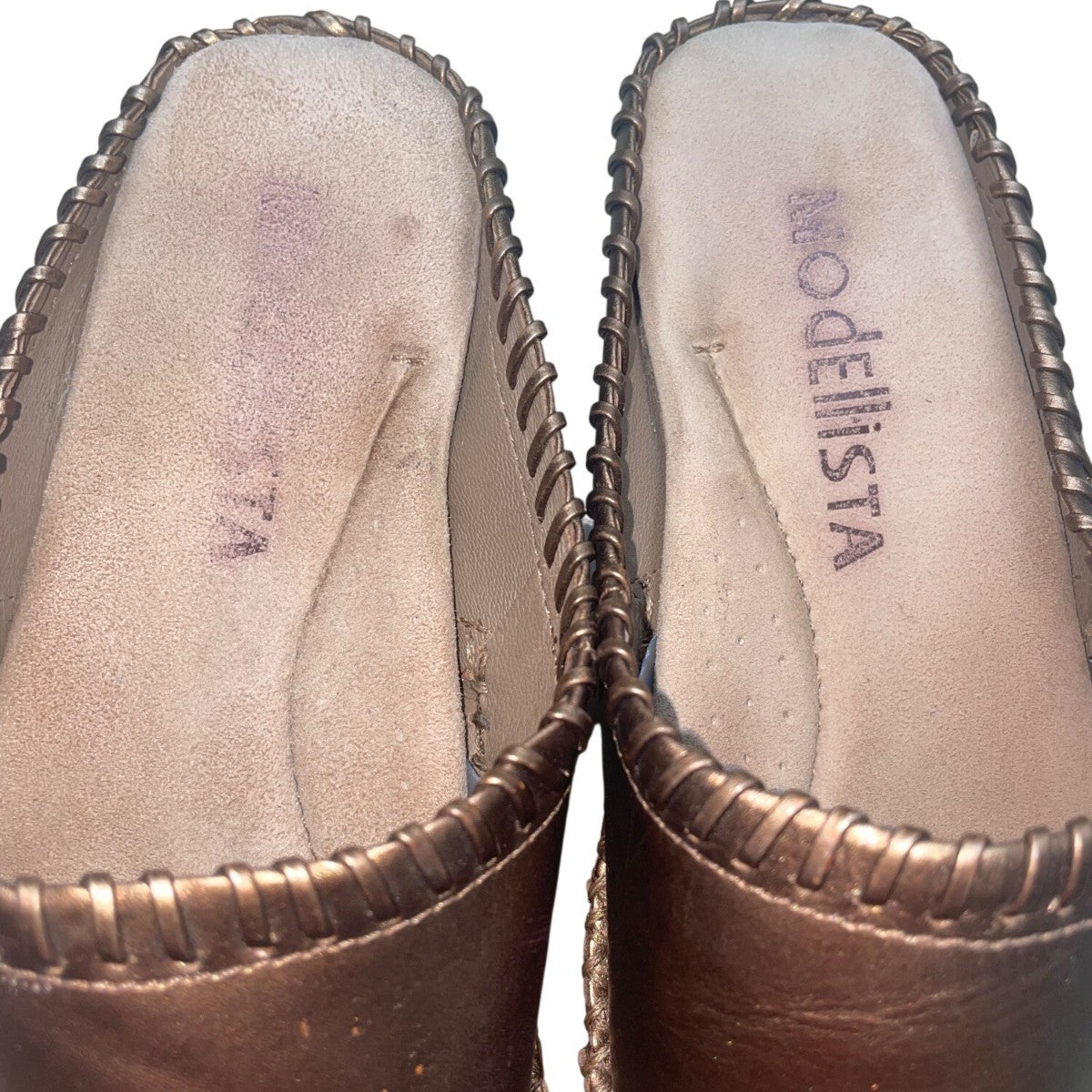 Modellista Women’s Bronze Stitched Leather Slip-On Drive Mules Size 10M