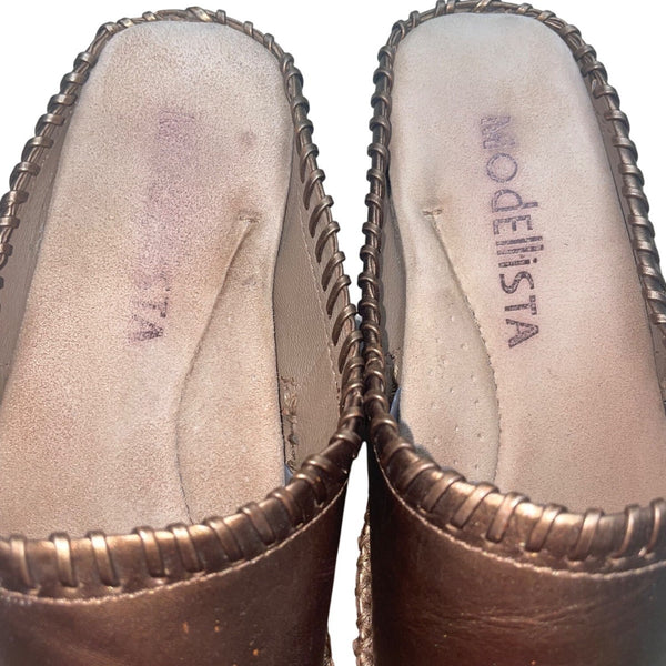 Modellista Women’s Bronze Stitched Leather Slip-On Drive Mules Size 10M