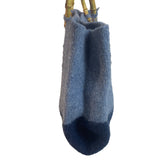 Handcrafted Women's Blue Wool Bamboo Handle Satchel Bag Sz M