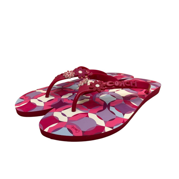Coach Women’s Red & Purple Floral Rubber Kerrie Flip Flop Sandals Size 11B