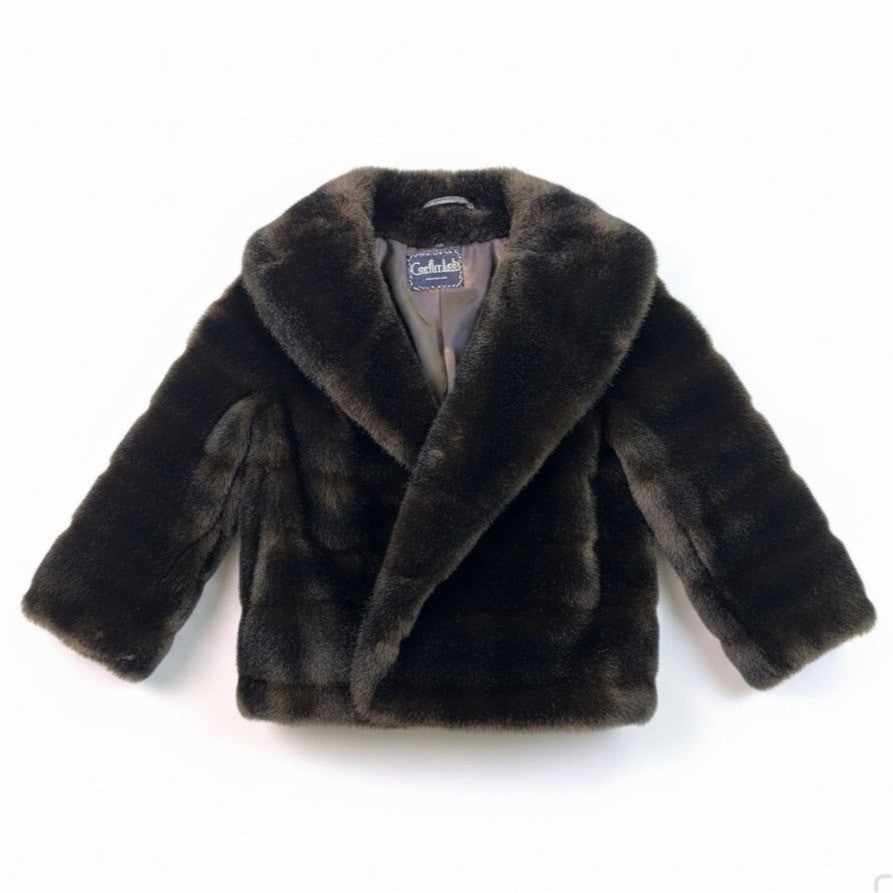 Garfinckels Womens Brown Faux Fur Coat Washington Elegant Warm Vintage Jacket
