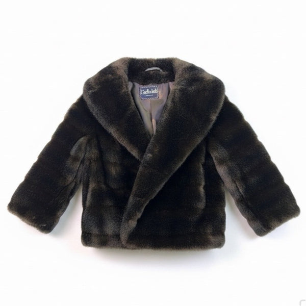 Garfinckels Womens Brown Faux Fur Coat Washington Elegant Warm Vintage Jacket